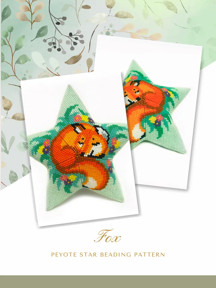 Fox 3D Peyote Star Beading Pattern, Seed Bead Animal Ornaments, Beaded Star PDF Pattern