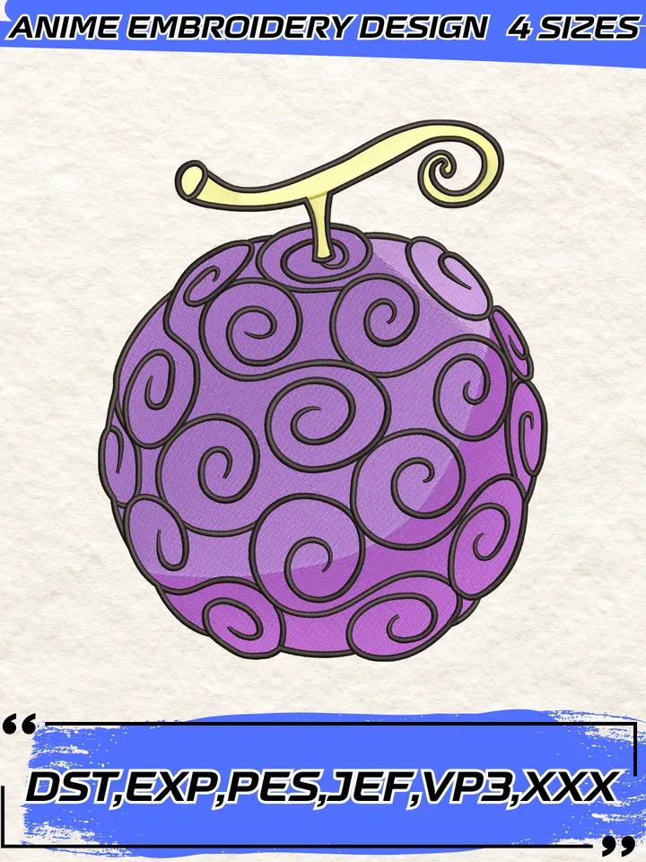 Gum Gum Devil Fruit Embroidery Design,One Piece Machine Embroidery Design,4 Sizes,Instant Download