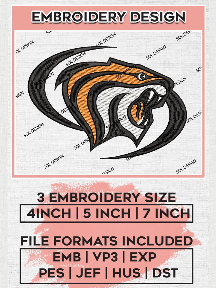 Pacific Tigers Head Mascot Logo Machine Embroidery Design, NCAA Pacific Tigers Embroidery Design Design files, NCAA Team Embroidery Designs, NCAA Machine Embroidery Designs, Digital Download