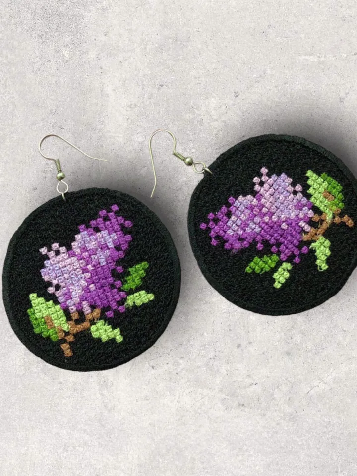 Lilac Earrings FSL Cross-stitch Pattern machine embroidery designs digital embroidery pattern free standing lace embroidery motif flower