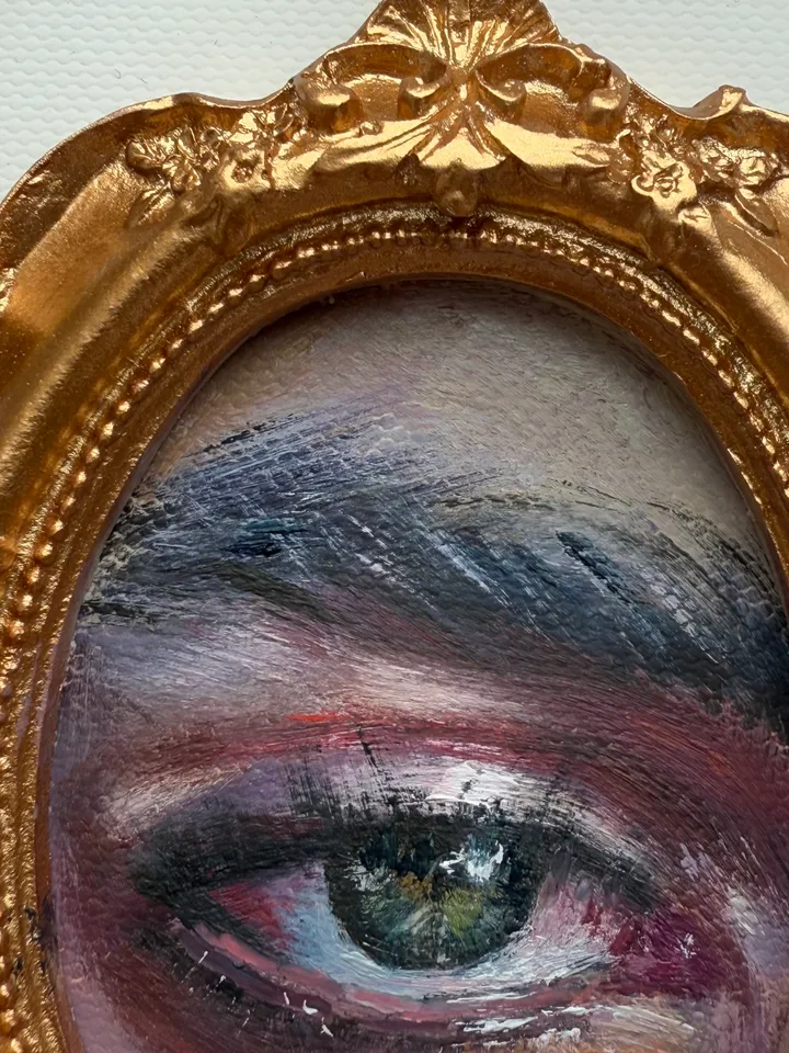 Original Framed Lover's Eye Antique Painting Illustration Vintage Style Small