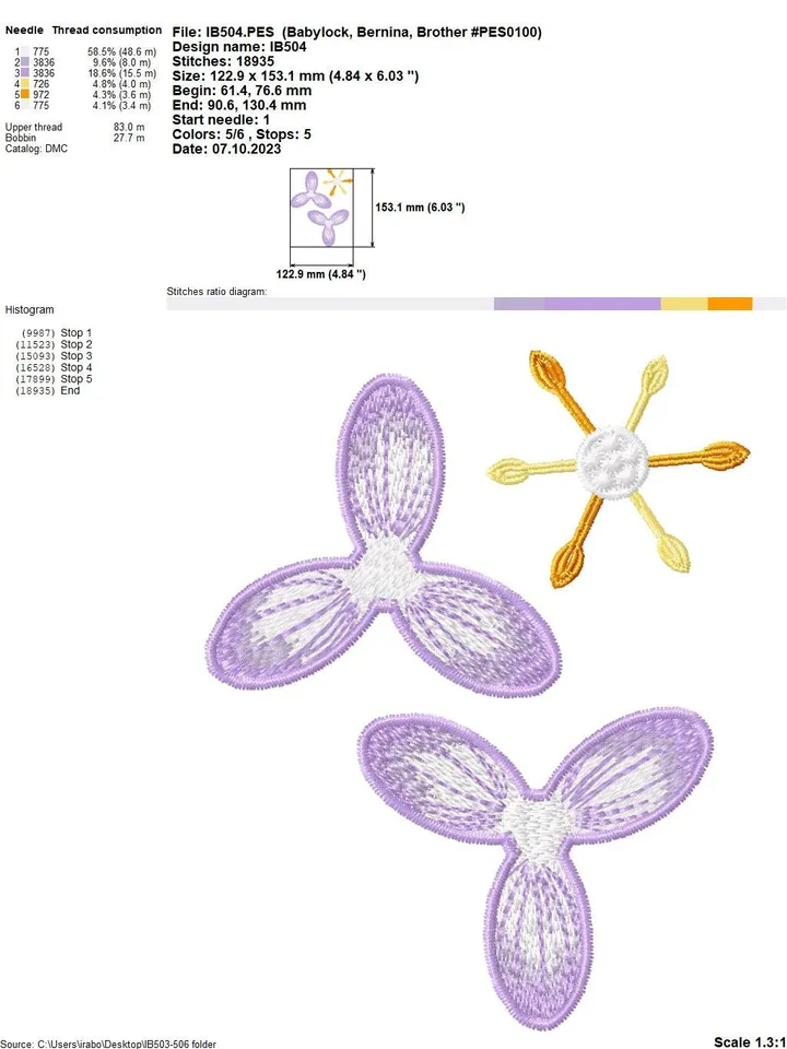 A set of spring three-dimensional flowers for creating jewelry and decorating machine embroidery designs.