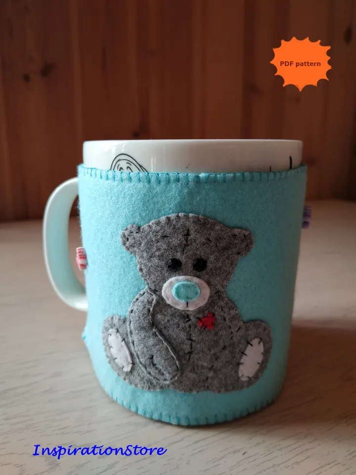 Felt pattern, Valentines day gift, Valentine day pattern, coffee cozy pattern, cup cozy pattern, felt sewing pattern, Felt teddy bear, Valentine felt décor, Valentine heart gift, Valentine ornament, gifts for her, gifts for him