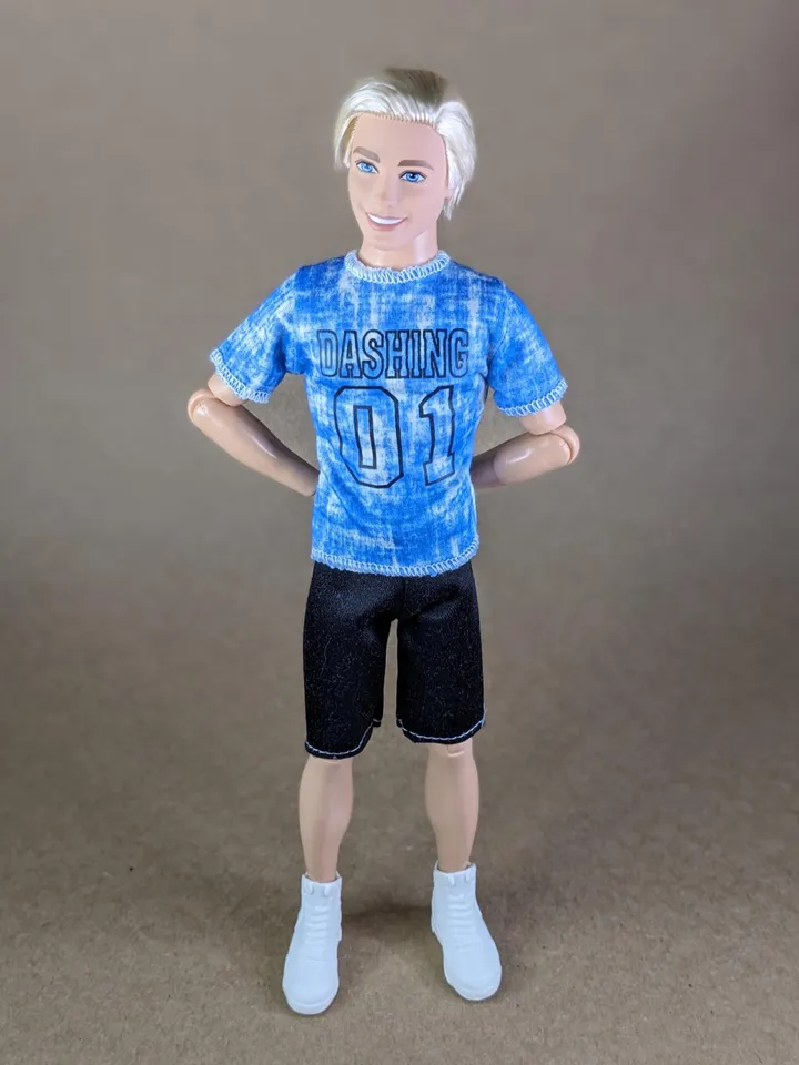 Blue printed T-shirt for 12-inch fashion male dolls