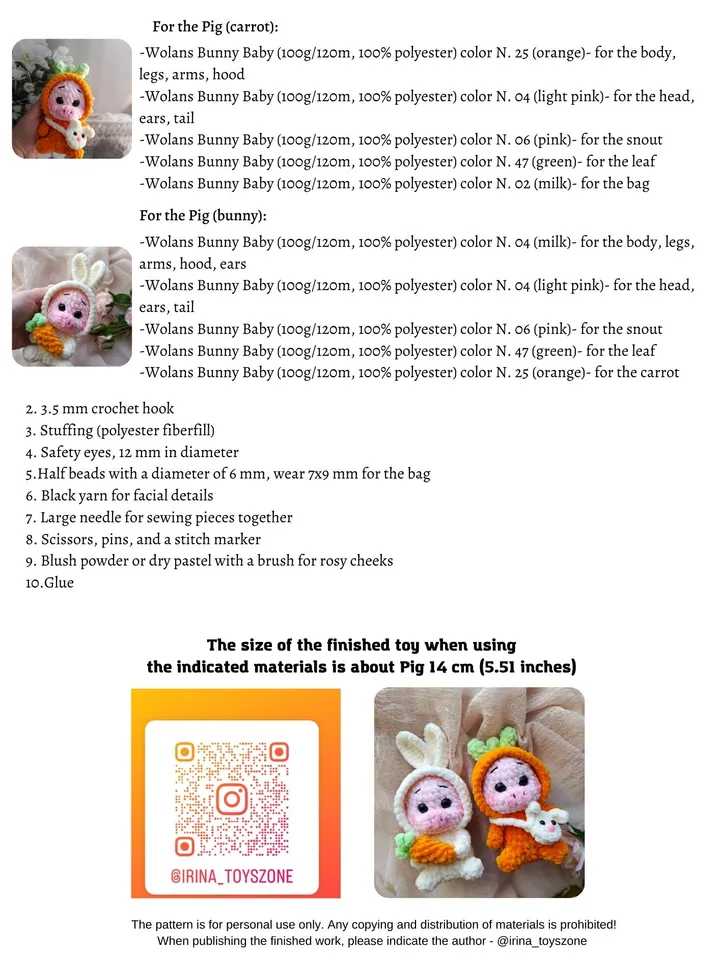 PIG CROCHET PATTERN - Amigurumi piggy plush pattern - Stuffed farm Animal toy - Easy to follow English Pdf tutorial