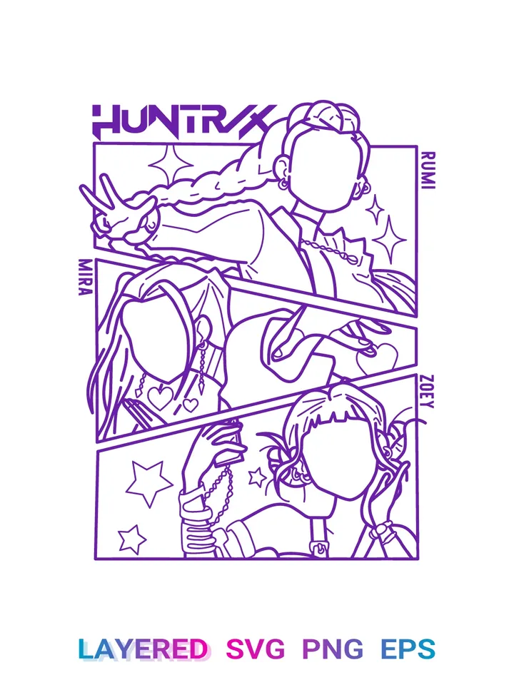 Huntrix Anime PNG, Manga Girls SVG, Comic Panel Style 🌸