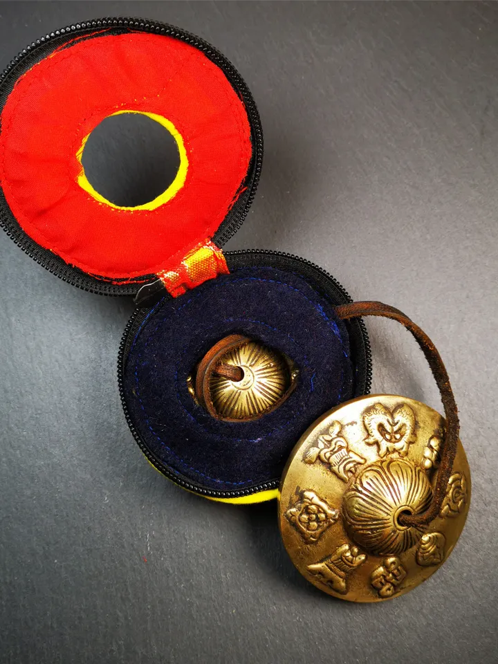 Gandhanra 7.4cm Tibetan Cymbals,Tingsha Bell,Buddhism Ritual Implement,Handmade in Nepal,Astamangal Pattern