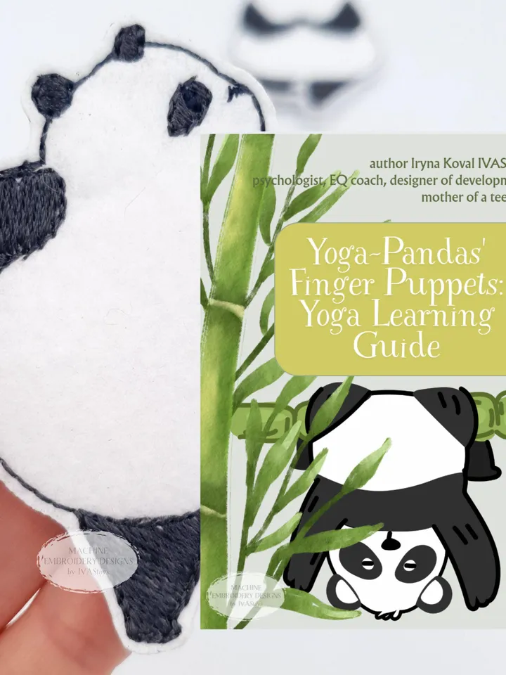 ITH Kids Yoga Panda Finger Puppet Embroidery Design Set, Mindful Activity Toy with Play Guide, 4x4 5x7 Hoop File