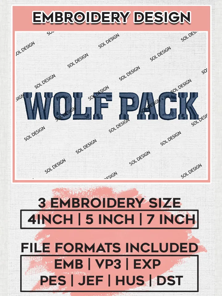 NCAA Wolf Pack Football Team Word Logo Embroidery Design Files, NCAA West Georgia Wolves Machine Embroidery, NCAA Teams, 3 sizes, NCAA Machine embroidery designs, Digital Download