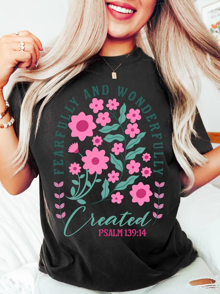 Fearfully and Wonderfully Png, Christian Floral Png, Retro Christian Png, Bible Verse Png, Wildflower Jesus Png, Sublimation Designs