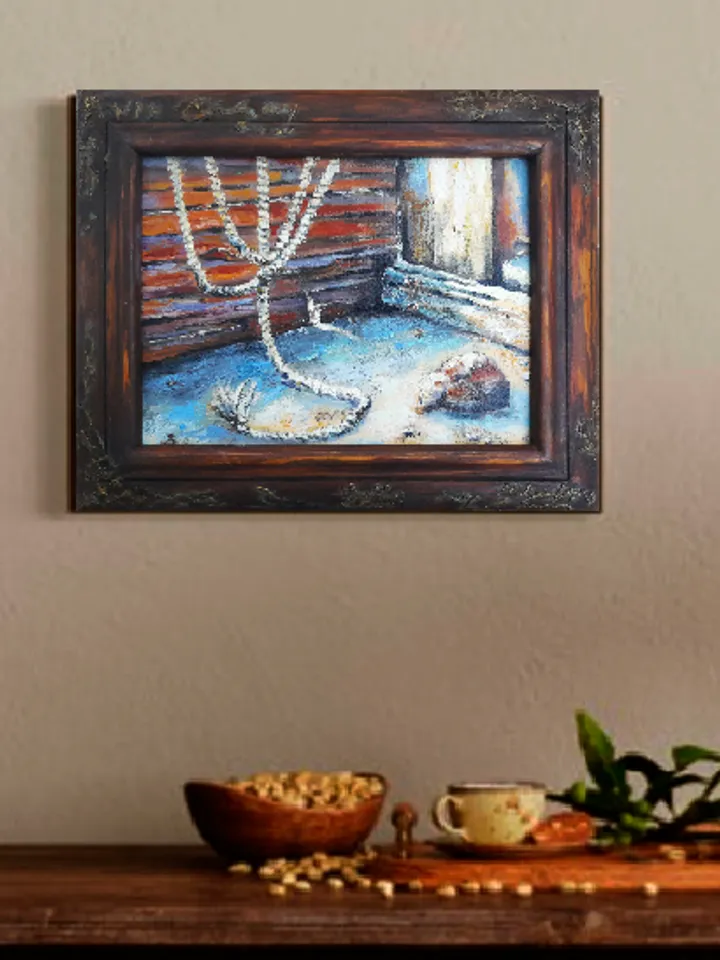 oil painting in a designer frame In an old courtyard, 12,6х10 inches (with the frame)