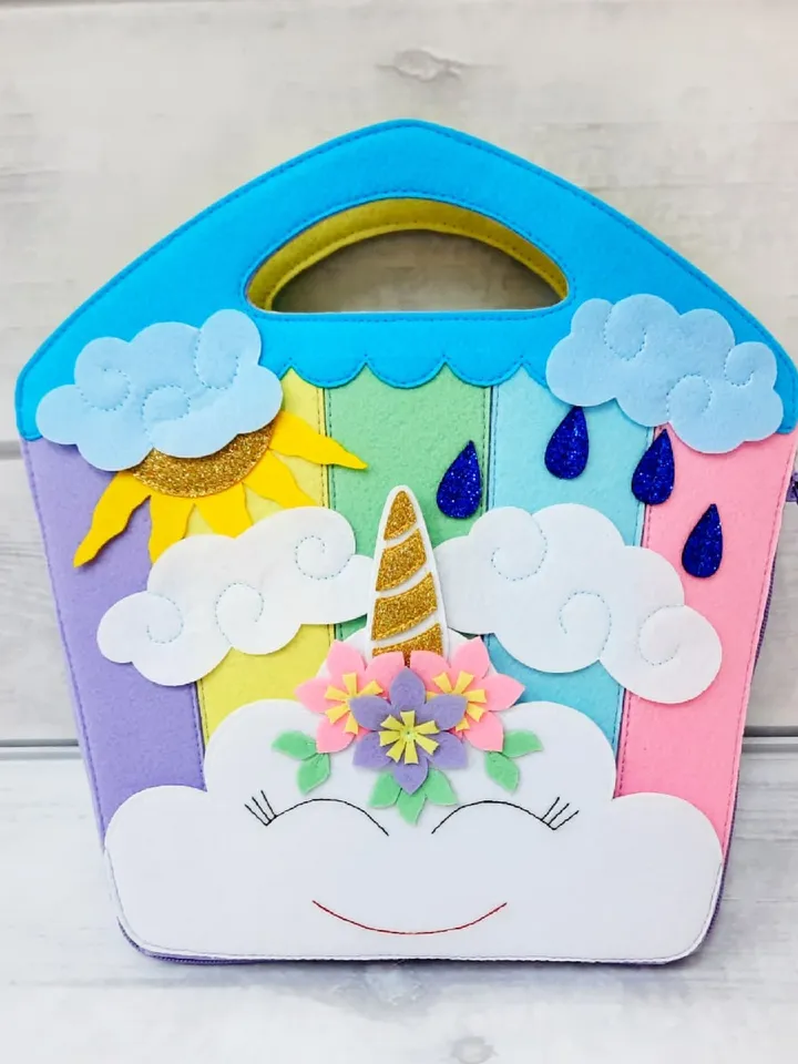Magic unicorn house, Doll house and toy with clothes, Little girls handbag, Felt books for toddlers
