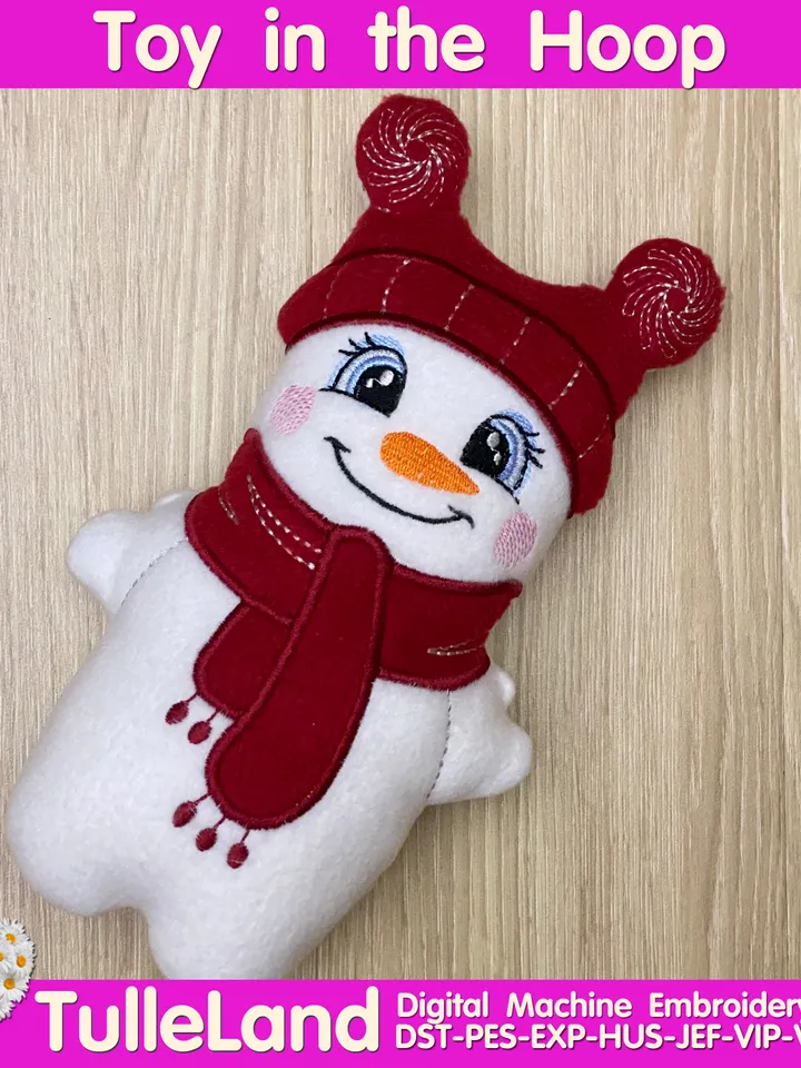 In The Hoop Machine Embroidery design Cute Christmas Snowman toy soft stuffed ITH Pattern.
