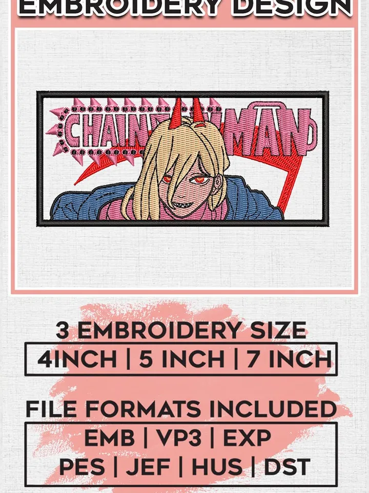 Power Embroidery Files, Chainsaw Man Anime Inspired Embroidery Files, Machine Embroidery Design, Digital Download EMB_ANIME_45