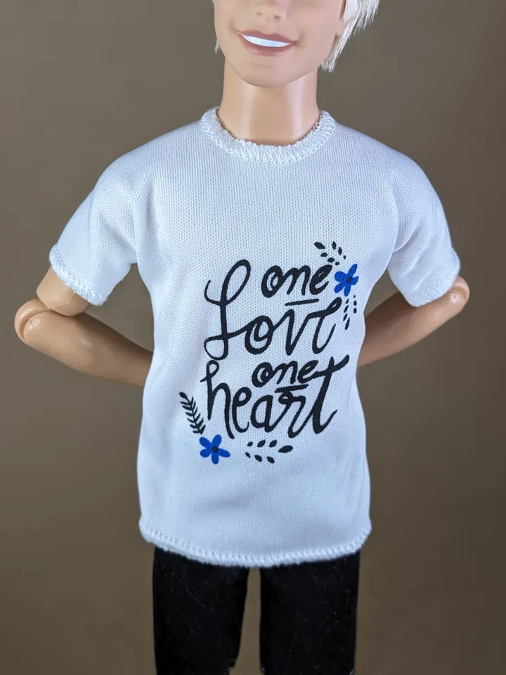 White printed T-shirt for 12-inch fashion male dolls