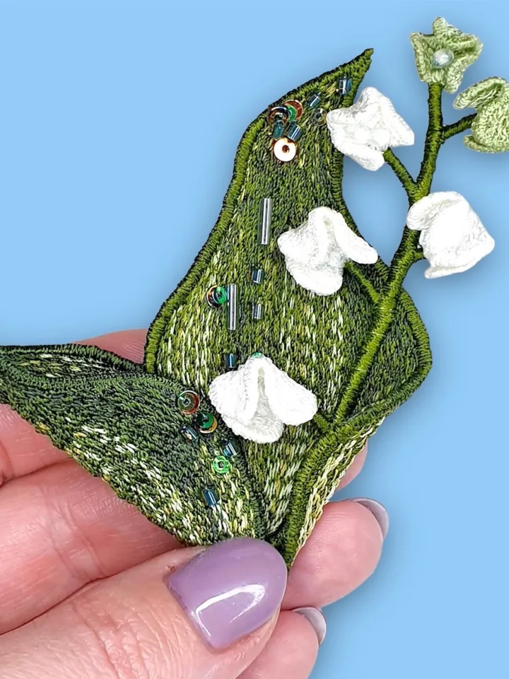 Lily of valley FSL machine embroidery design 3D flower for making earrings, brooches or other decoration