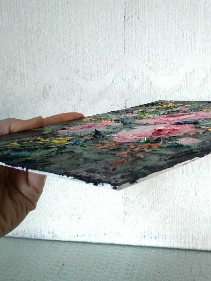 Pink Roses Original Oil Painting Flowers Impasto Floral Artwork