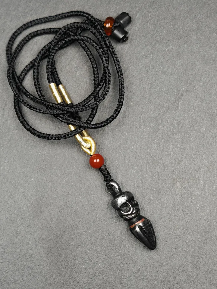 Gandhanra Handmade Skull Phurba Amulet,Kila - Dorje Phurba,Tibetan Budhist Ritual Implement Pendant,Made of Cold Iron,1.4"