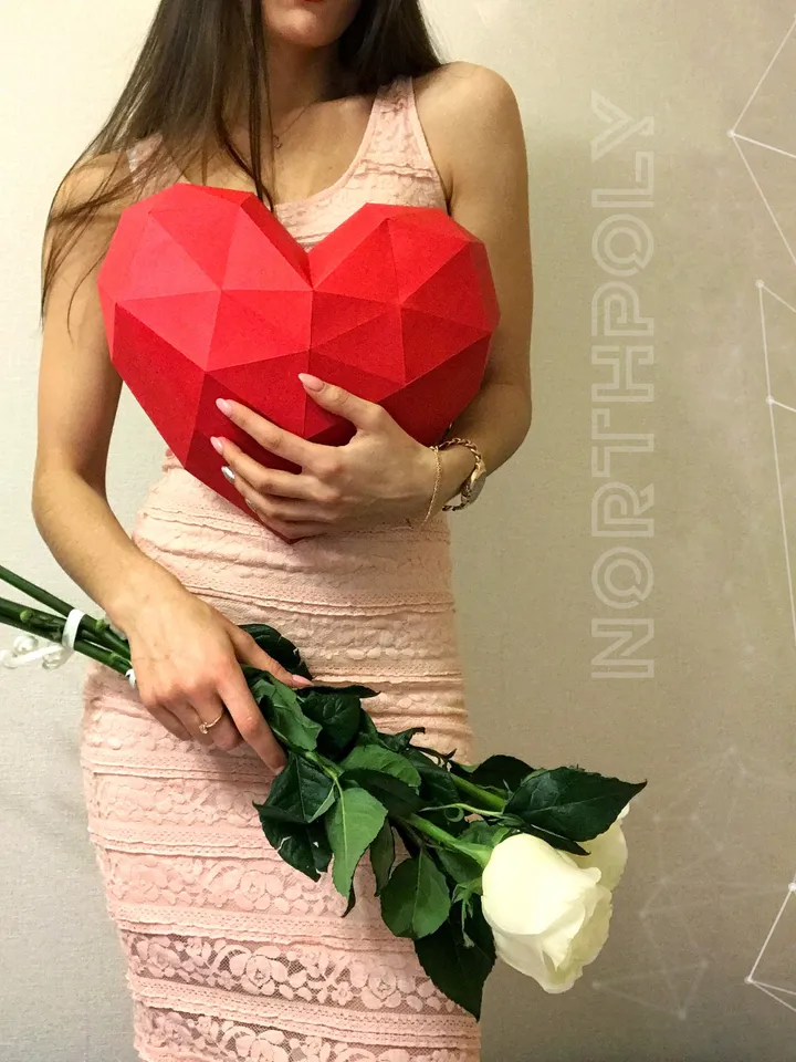Heart (A Half) Papercraft, Digital Template, PDF Download, Gurko, LowPoly, Pepakura, Origami Sculpture, Paper Party Decor, St Valentines Day