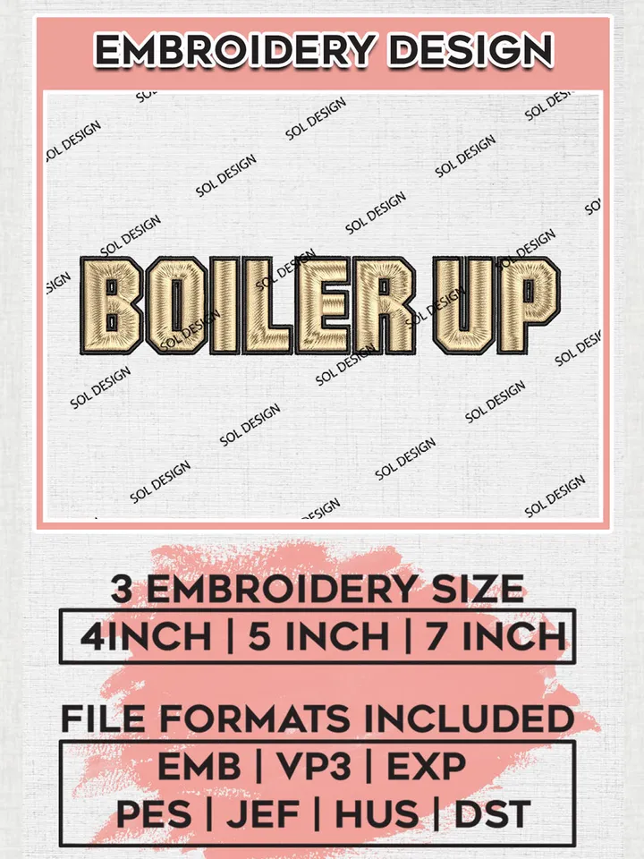 NCAA Boiler Up Football Team Logo Embroidery Design Files, NCAA Purdue Boilermakers Machine Embroidery, NCAA Teams, 3 sizes, NCAA Machine embroidery designs, Digital Download
