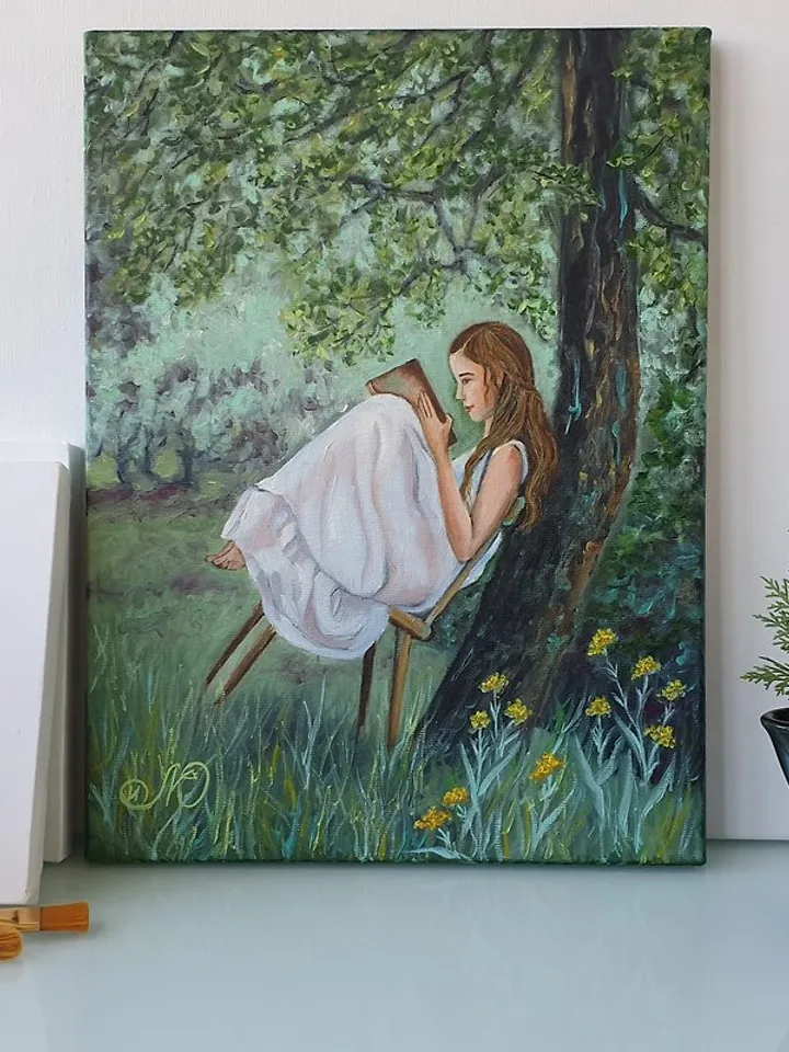 Girl Painting Forest Original Art Figurative Artwork Oil Painting Canvas Art