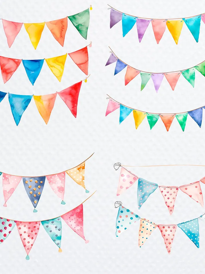 21 Party Bunting PNG Bundle, Coloured Garland Clipart, making card, Printable Watercolor clipart, High Quality PNGs, Paper crafts, Birthday