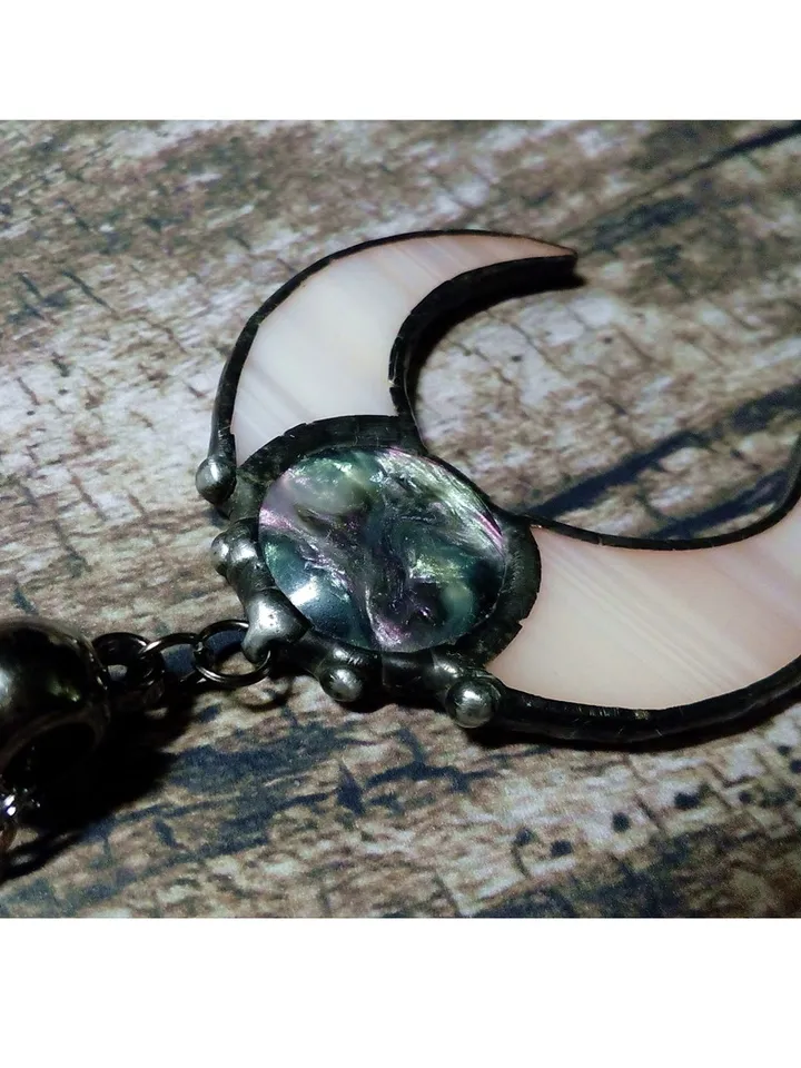 Stained glass moon, Moon crescent, witchy aesthetic, Moon phase necklace, Stainglass crescent