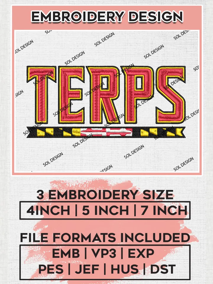 NCAA Terrapins Team Wordmark Logo Embroidery Design Files, NCAA Maryland Terrapins Machine Embroidery, NCAA Teams, 3 sizes, NCAA Machine embroidery designs, Digital Download