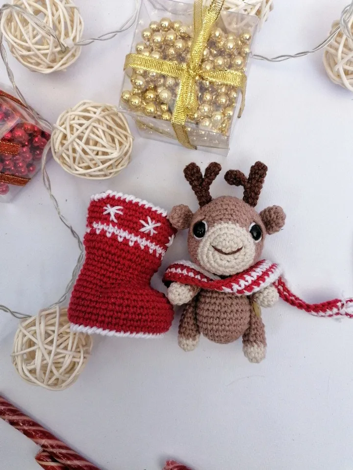 PDF Christmas Deer in a sock Christmas amigurumi pattern Christmas ornament Deer Christmas decoration X-mas crochet Amigurumi Christmas Sock