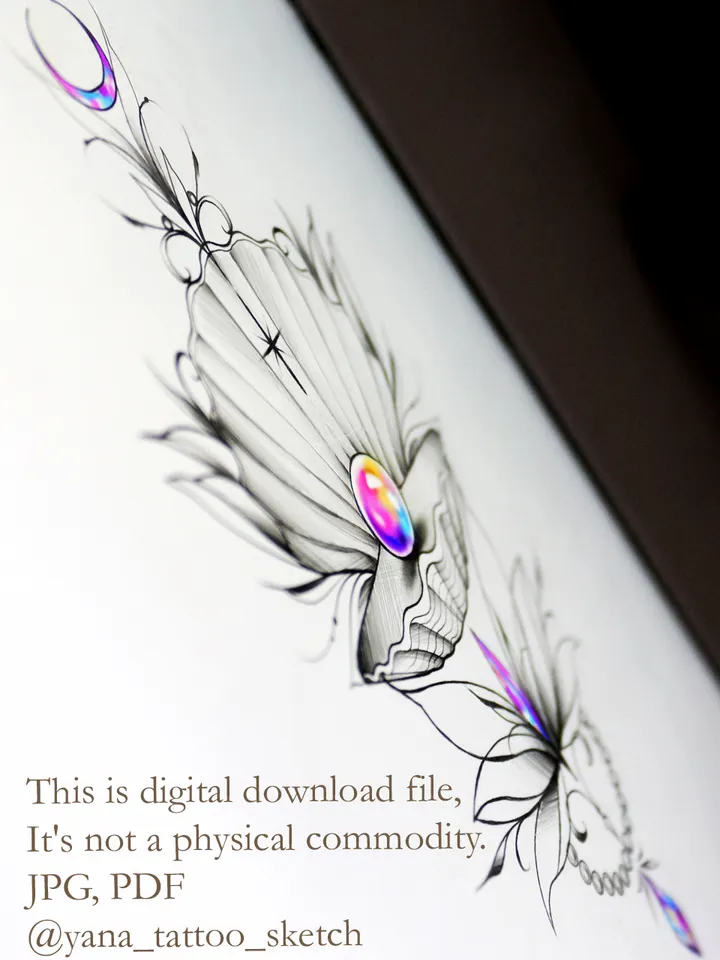 Shell Tattoo Design For Females Seashell Tattoo Idea Stencil Sketch, Instant download PDF, JPG