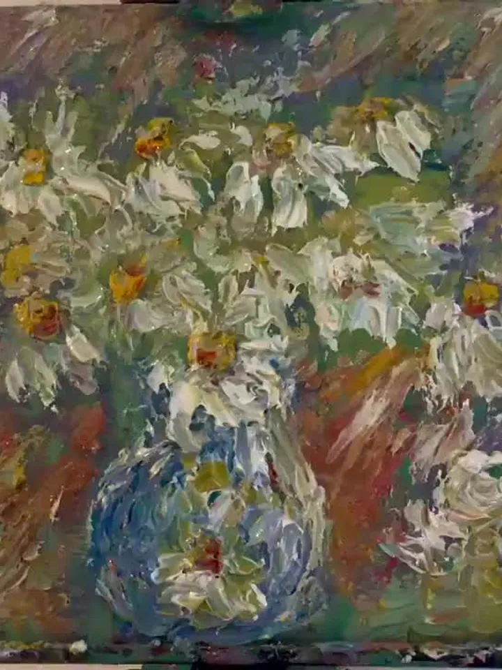 Daisies ACEO original oil impasto impressionistic style painting on small canvas,home decoration,gift,one of a kind painting