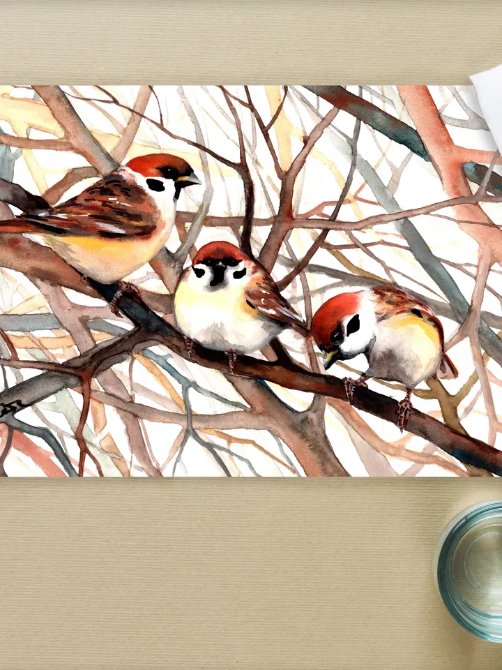 The birds i love original watercolor sparrows painting 8x11 in, sparrows on a branch art for birds lovers by Anne Gorywine