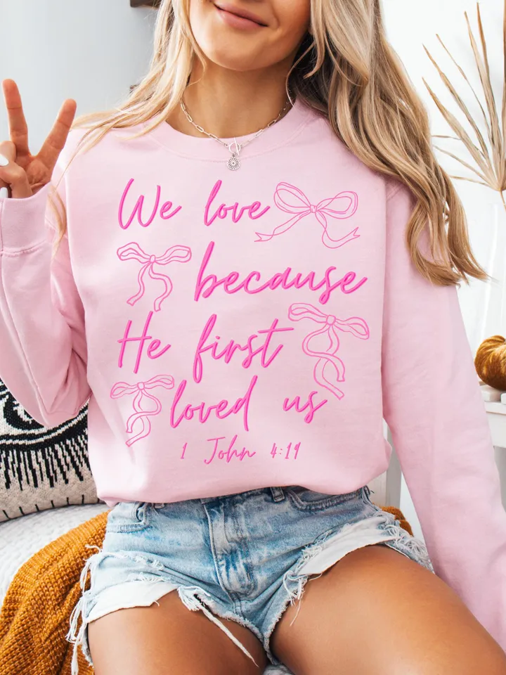 Coquette Jesus Valentine Cross Bow PNG, Christian Valentine png, He loved us first png, Jesus loves you, Pink Valentine, Jesus Valentine bow