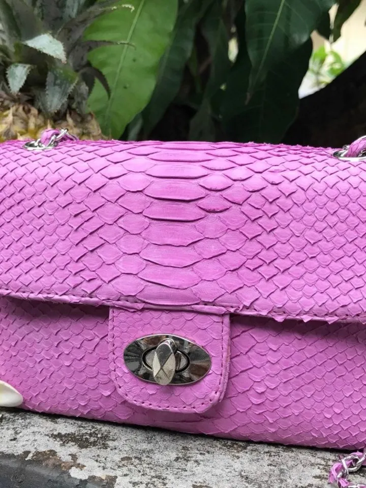 Pink Bag Genuine Python | Python Snake Baby Pink Women Classy Elegant Crossbody | Convertible Shoulder Bag | Summer Women Bag | Exotic Purse