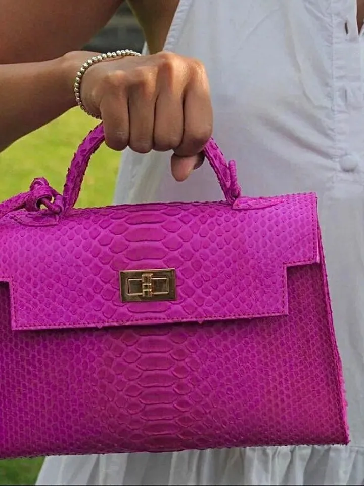 Top handle hot pink classy genuine python skin bag | exotic leather bags | Elegant women purse | snake skin bag | designer leather bag