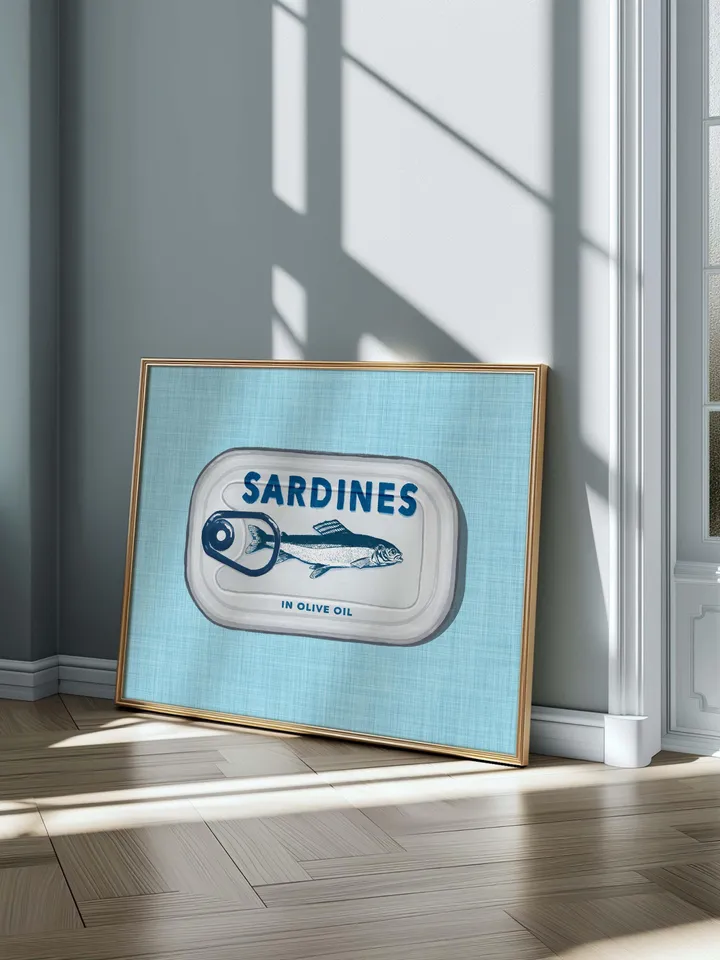 Sardines Print Sardine Tin Vintage Poster Retro Sardine Wall Art Fish Print Eclectic Wall Art Colorful Kitchen Art Maximalist Poster Digital