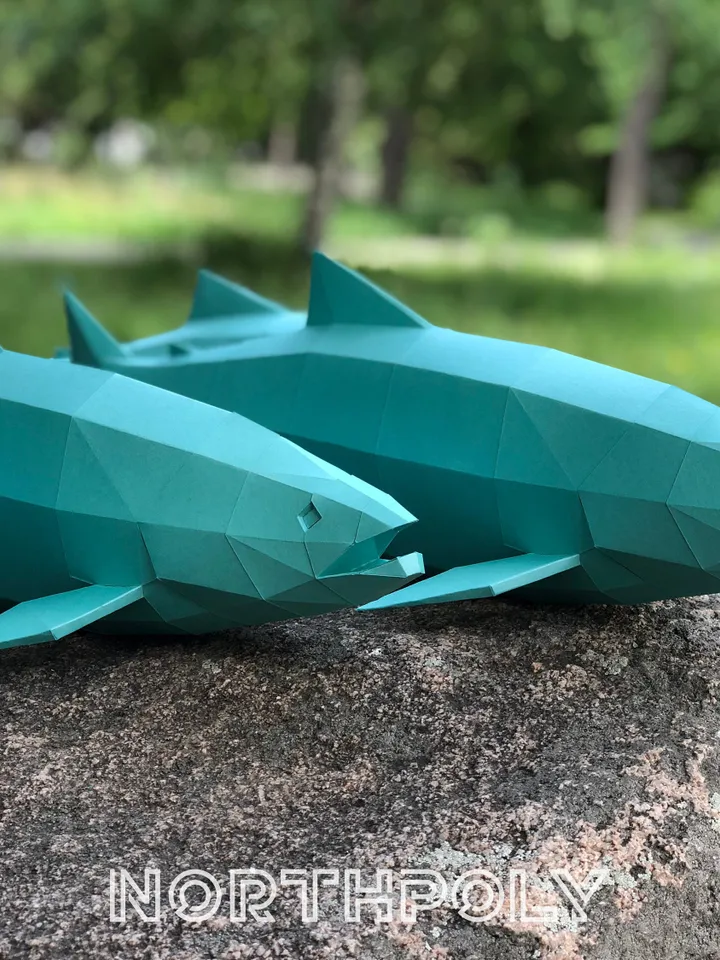 Salmon Papercraft, Fish, Digital Template, PDF Download, Gurko, 3D Low Poly, Pepakura, Origami Sculpture, Paper Party Decoration, DIY Gift