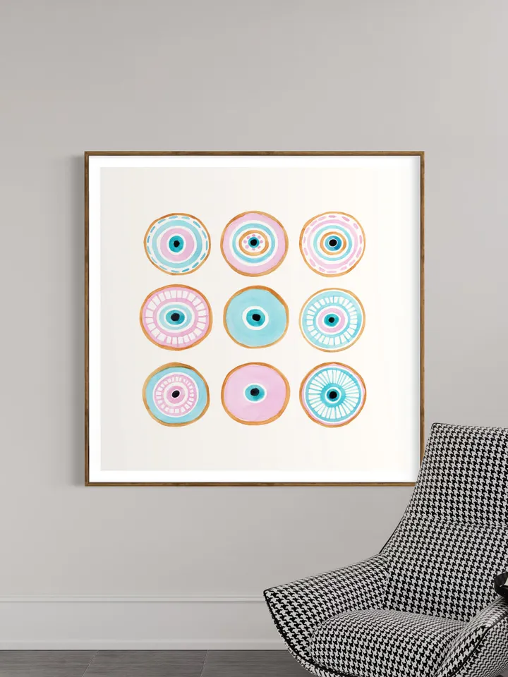Evil Eye Print Evil Eye Art Evil Eye Wall Art Evil Eye Home Decor Turkish Wall Art Blue Pink Evil Eye Evil Eye Painting Bohemian Dorm Art