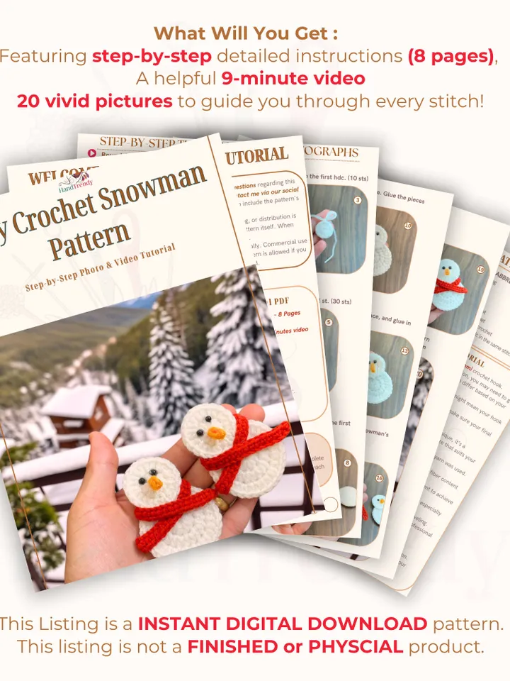 Easy Crochet Snowman Pattern - Nordic Yarn Art  For New Year Home Decor - Little Snowman with Scarf