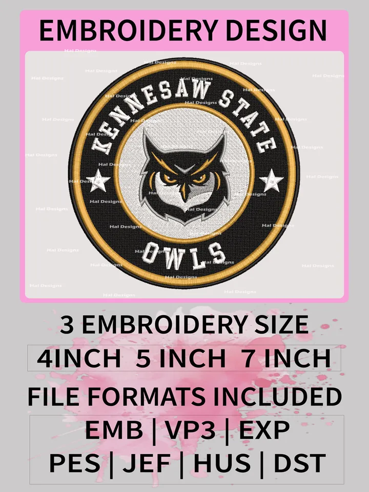 NCAA Kennesaw State Owls Embroidery File, 3 Sizes, 6 Formats, NCAA Machine Embroidery Design, NCAA Logo, NCAA Teams