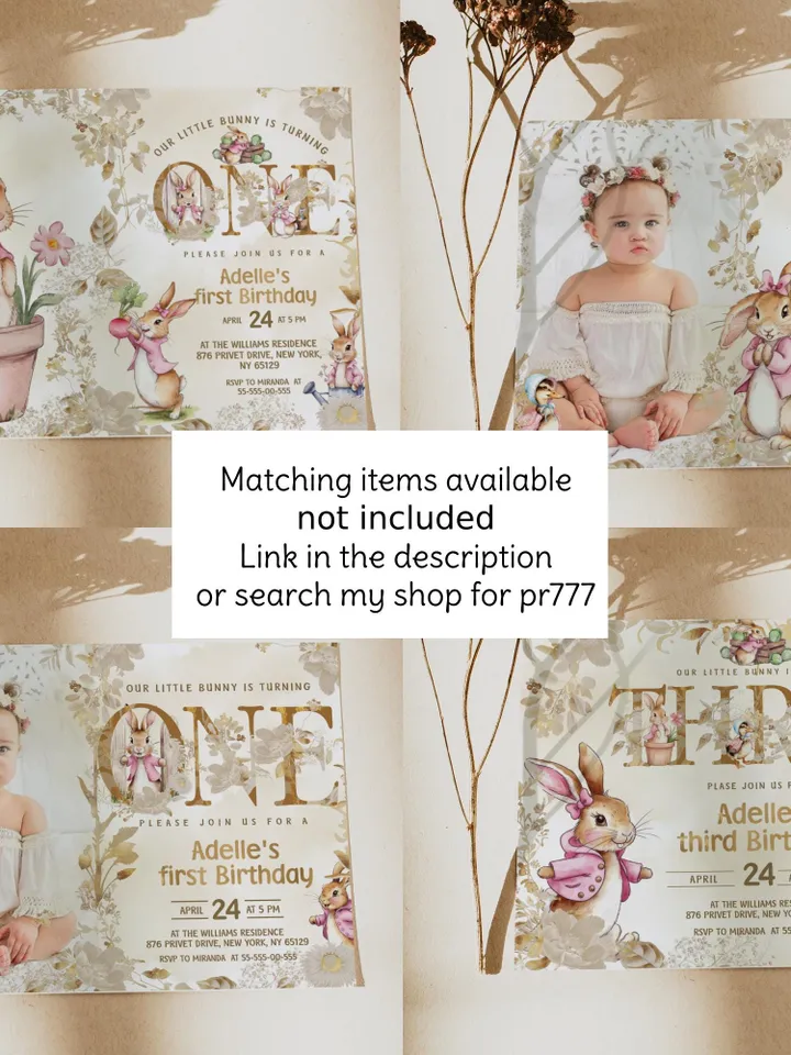 Editable and Printable straw tag template for the 1st Baby Birthday party in Peter Rabbit style instant download and unlimited access pr777