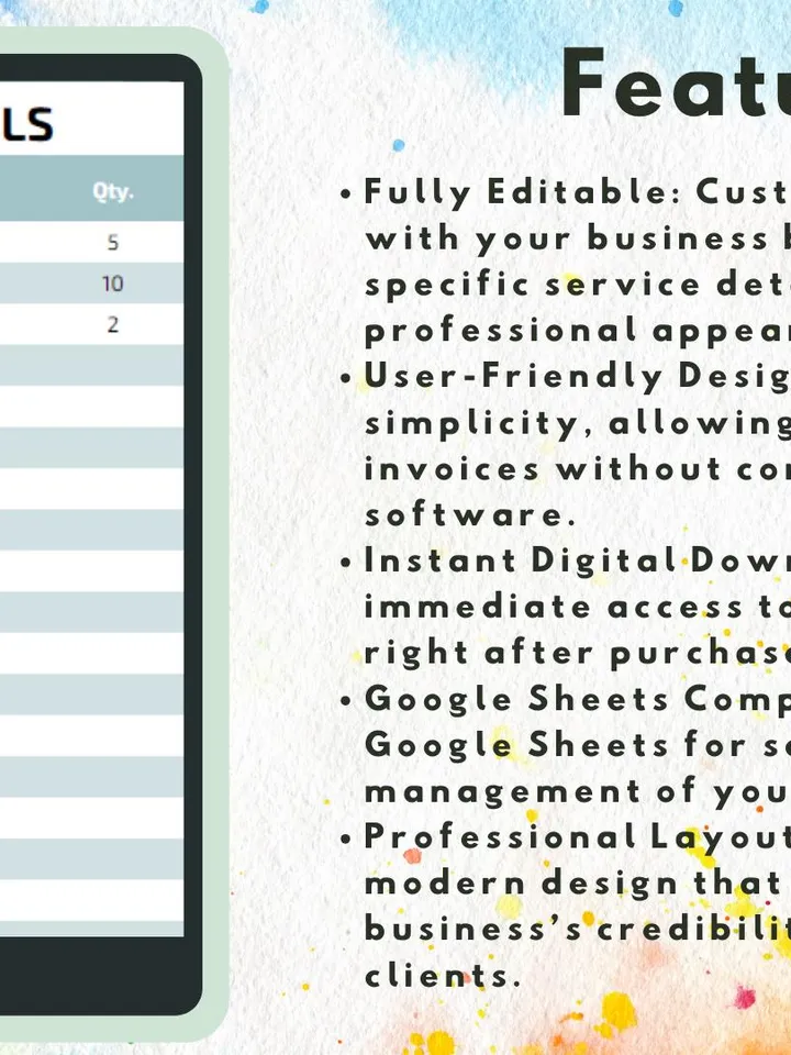 Editable Office Commercial Invoice Template | Easy to Use Digital Download | Google Sheets Invoice for Businesses and Professionals