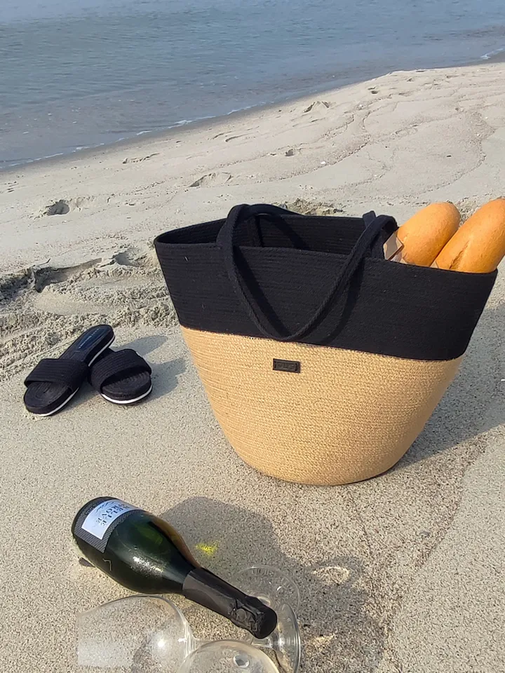 Large handmade jute and cotton bag