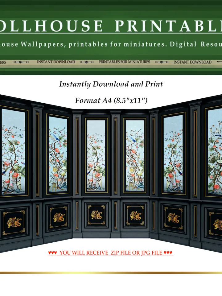 Wallpapers- Set 10 | Printables for Dollhouses and Unique Miniature Projects | Digital Downloads | in Scale 1/12th