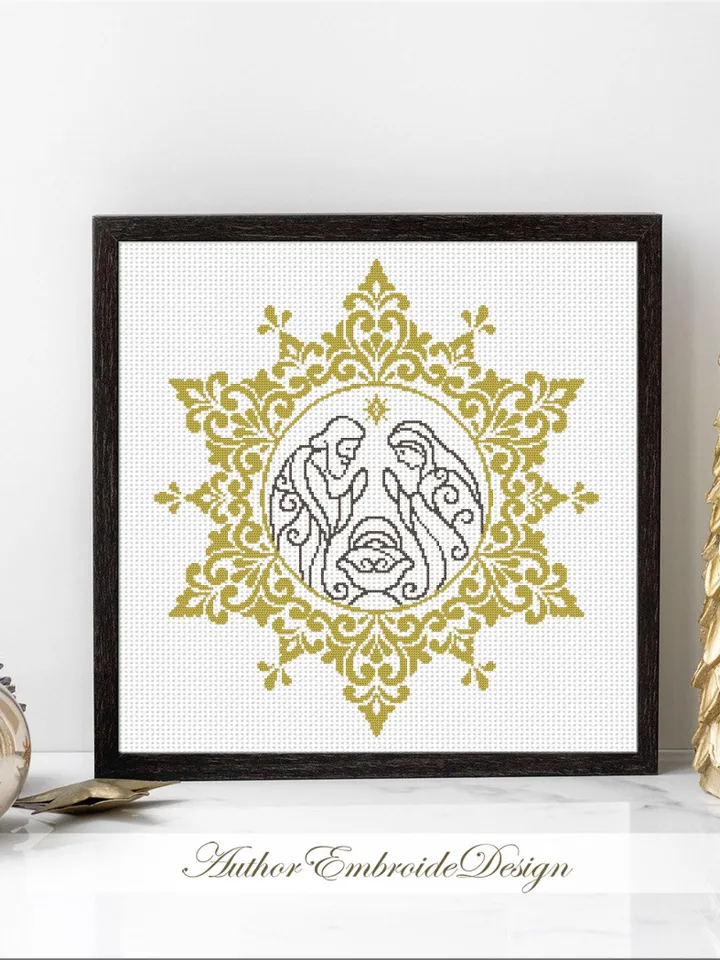 Nativity scene cross stitch pattern PDF download Mandala cross stitch chart, Religious christmas pattern digital PDF, Christmas decor #N146