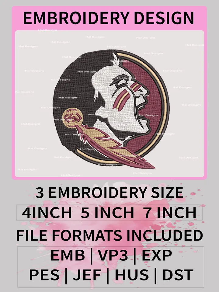 NCAA Florida State Seminoles Embroidery File, 3 Sizes, 6 Formats, NCAA Machine Embroidery Design, NCAA Logo, NCAA Teams