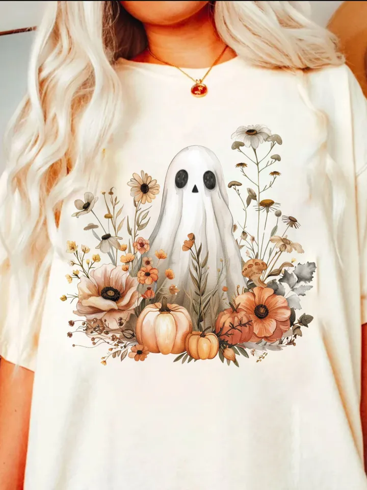 Halloween PNG, Spooky Ghost, Autumn sublimation design, Fall PNG, Pumpkins, leaves PNG, Watercolor Sublimation, Instant download, Ghouls