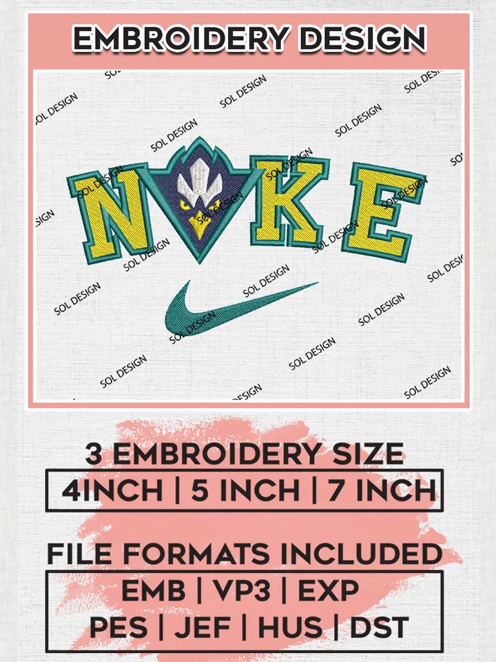 Nike UNC Wilmington Seahawks Machine Embroidery Design, NCAA UNC Wilmington Seahawks Embroidery Design files, NCAA Embroidery Designs, NCAA Machine Embroidery Designs, Digital Download