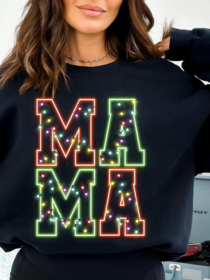 Neon Christmas Mama Shirt Sublimation Christmas PNG Mama PNG Christmas Lights Sparkly PNG Neon Christmas png