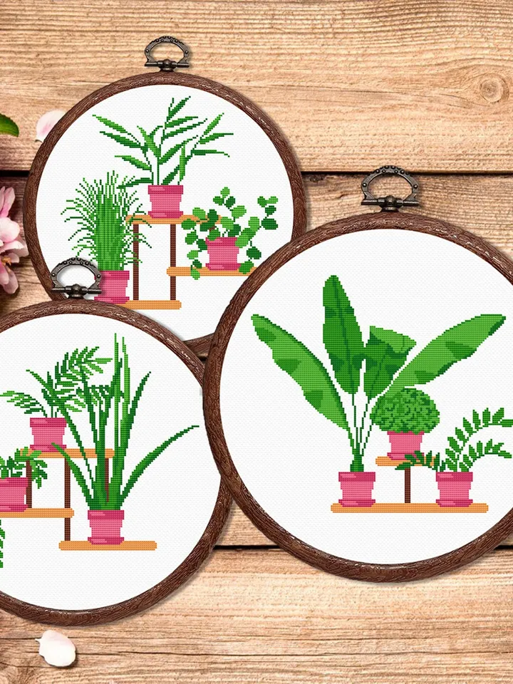 Set of 3 Potted Flowers Cross Stitch Pattern, Flower Cross Stitch, Embroidery Potted Flowers, Flowers xStitch Potted Flowers xStitch #flw023